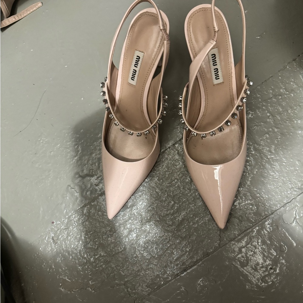 Miu Miu Camoscio Crystal Slingback Pump Sandals Pink